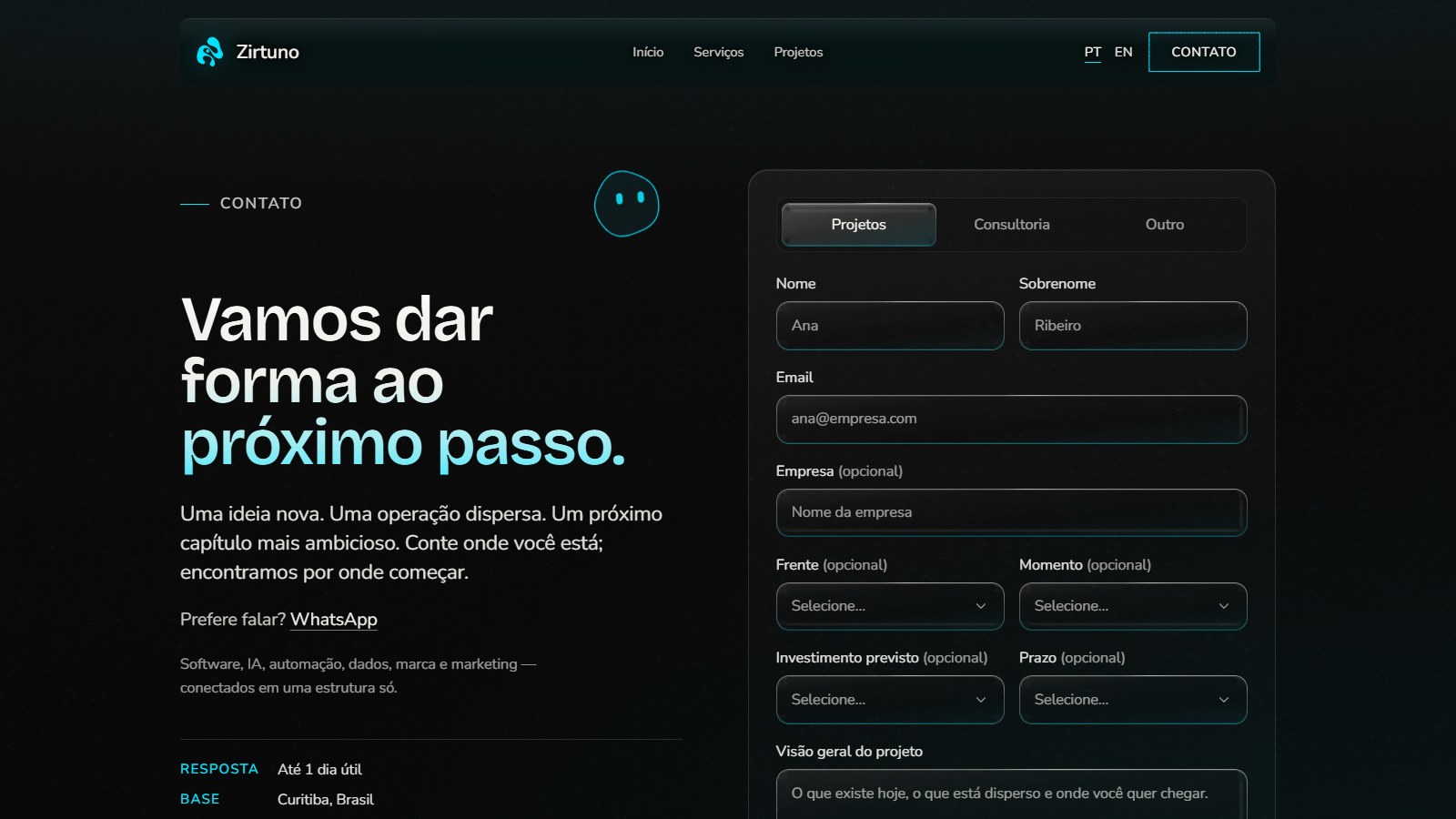 Zirtuno's contact page